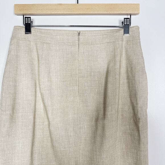 Halogen Size 4 Khaki Cream Linen Blend Pencil Skirt Career Work Office Zip Back - Picture 5 of 9